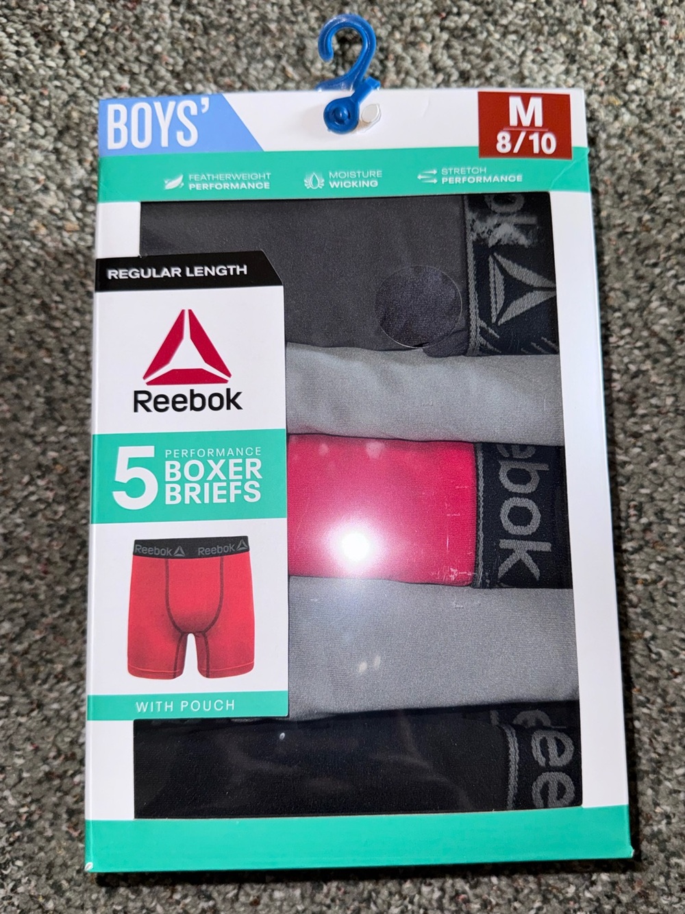 Reebok Boys' 5-Pack Performance Boxer Briefs - Black, Gray, Red Size M 8-10